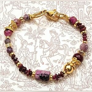 Genuine Ravishing Ruby In Dainty Gold Plated Bracelet